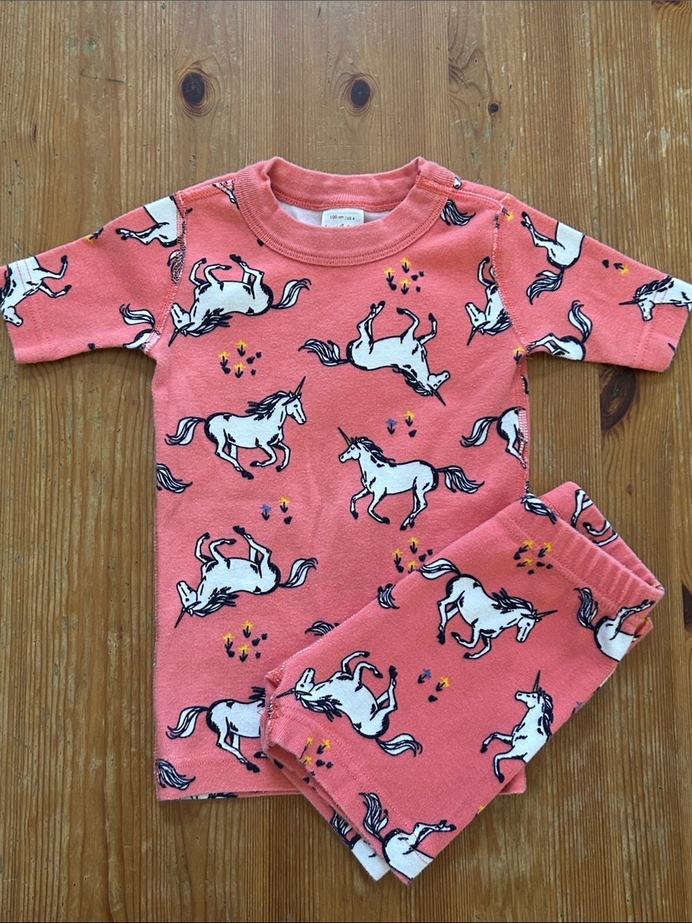 Hanna Andersson Kids Coral Unicorn Pajama Set Sz 100 US 4
